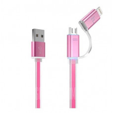 USB кабель 2 в 1 розовый 1.2 м microUSB/iPhone 8 pin Hoco UPL08